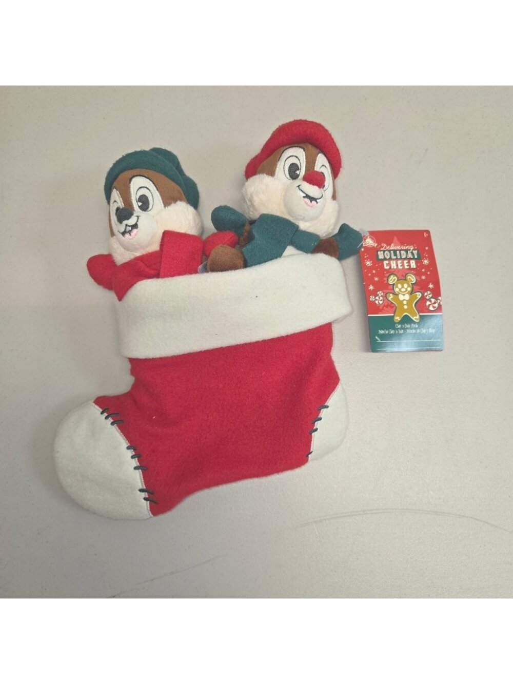 Disney Chip N Dale Plush Holiday Cheer Stocking Red & White